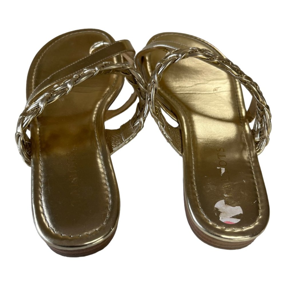 Talbots gold metallic slip on flats sandals braided strap sz 9 womens - Picture 4 of 9